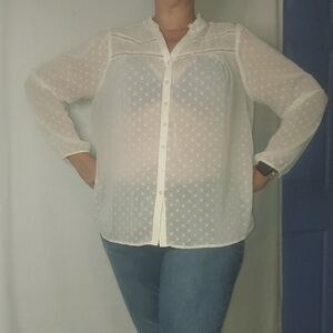 Torrid Sheer Ivory Polka Dot Blouse